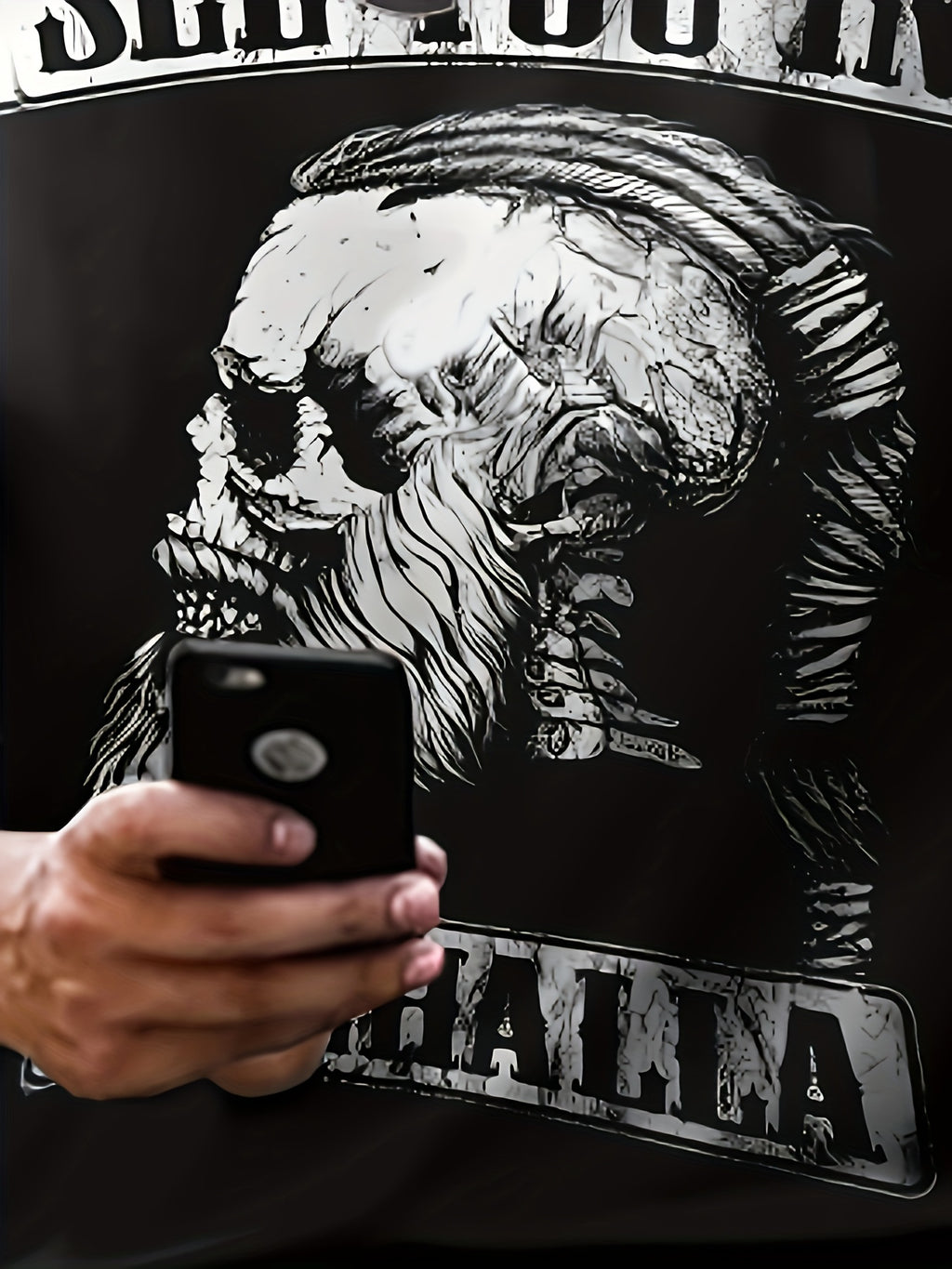 Skull And Alphanumeric Print Men's Cool Short Sleeved Round Neck T-shirt, Summer Outdoor