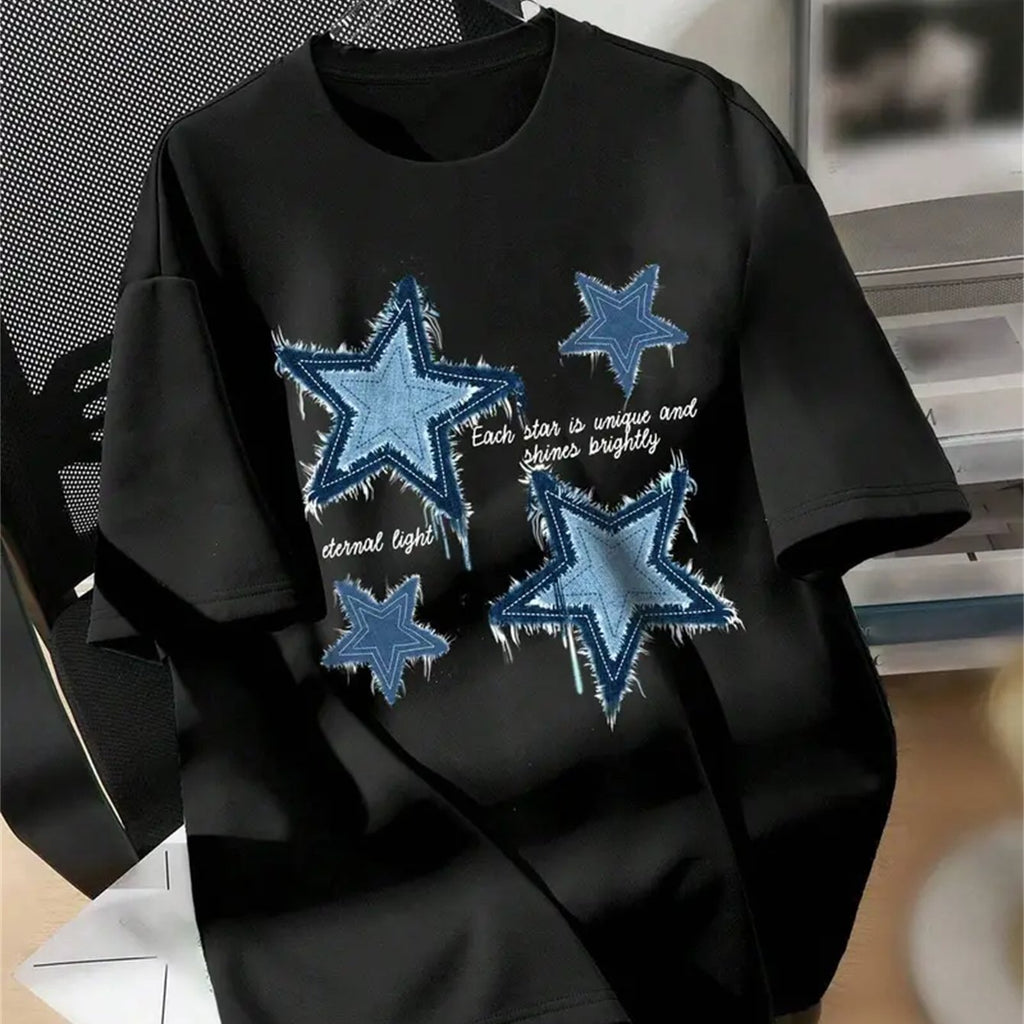 Men's Creative Top, Casual Short Sleeved Round Neck T-shirt, Summer Outdoor Casual Suit