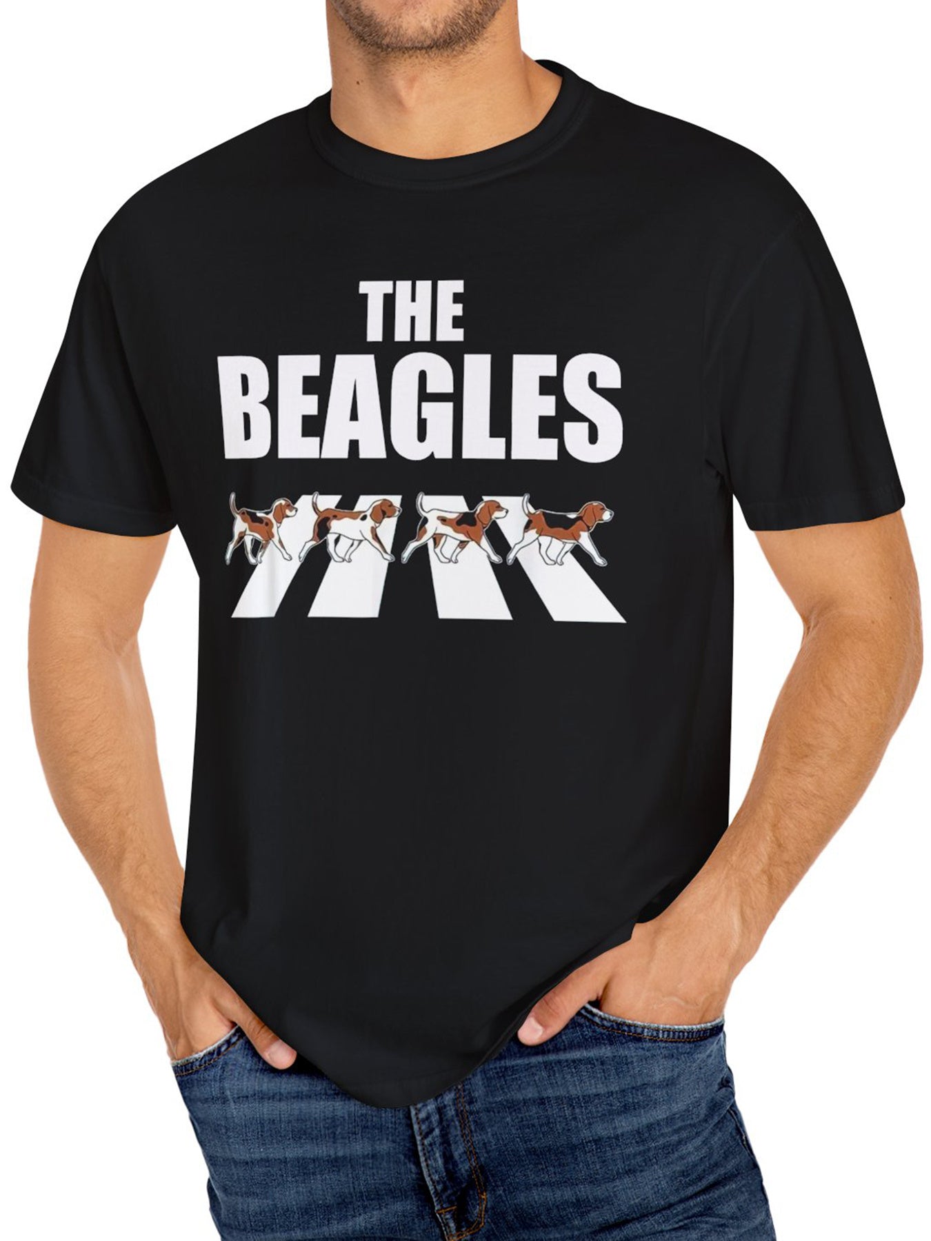 Fancy Beagles Printed Round Neck T-shirt, Fashionable Men's Short Sleeved Top, Men's Summer Comfortable T-shirt
