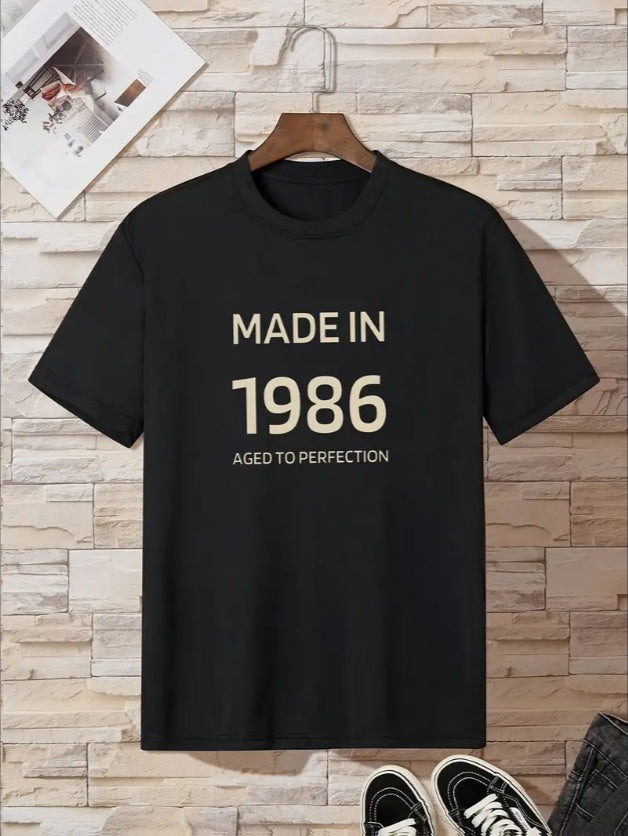 MADE IN 1986 Print Casual Short Sleeve T-shirt For Boys, Cool Comfy Lightweight Versatile Tee Top, Boys Summer Outfits Clothes