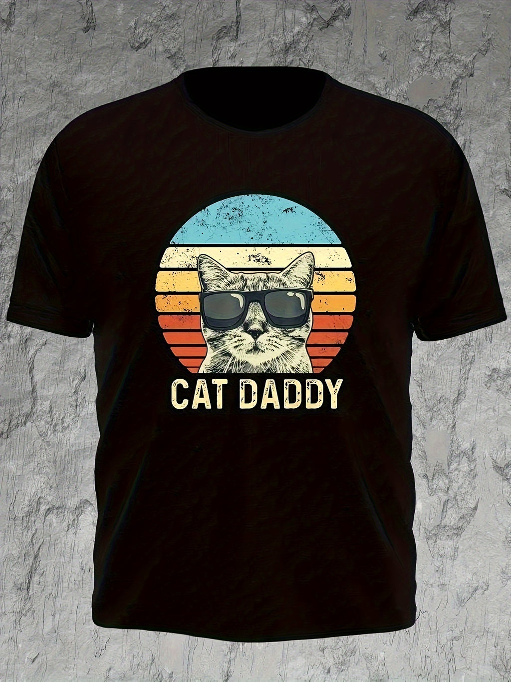 Extra Large Men's Summer Casual Pattern T-shirt, Cat Dad Printed Round Neck Oversized T-shirt, Fashionable Men's Clothing