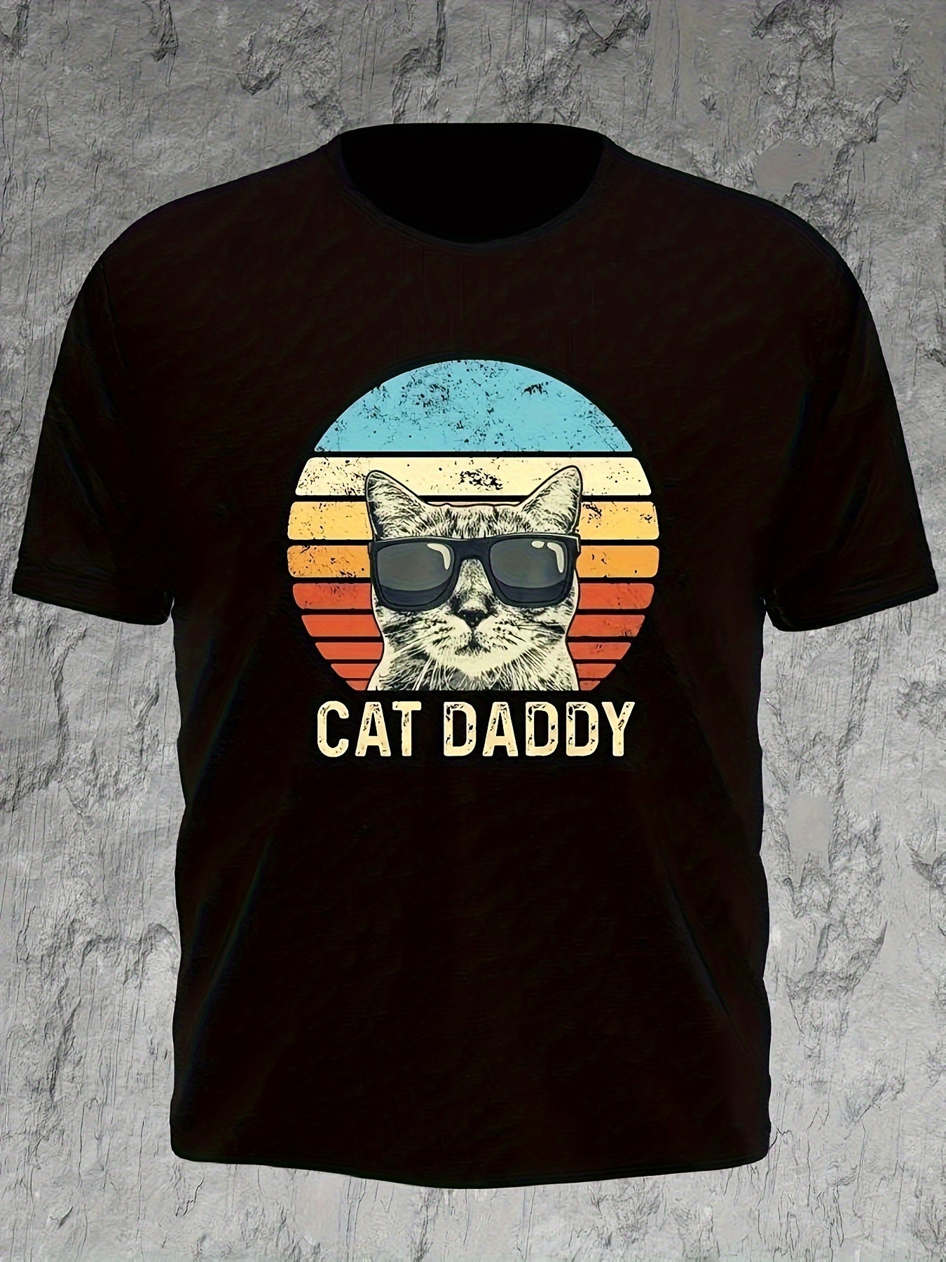 Extra Large Men's Summer Casual Pattern T-shirt, Cat Dad Printed Round Neck Oversized T-shirt, Fashionable Men's Clothing