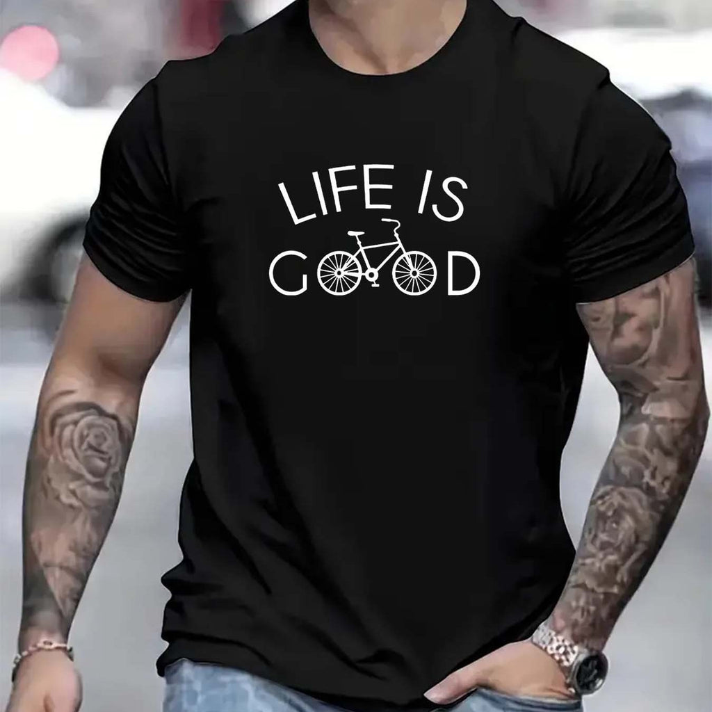 Bicycle Pattern Men's Short Sleeved T-shirt, Comfortable Stretch Summer Fashion T-shirt, Casual Daily Style Fashion Clothing