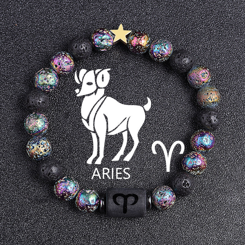 European And American Twelve Constellation Natural Stone Beaded Bracelet