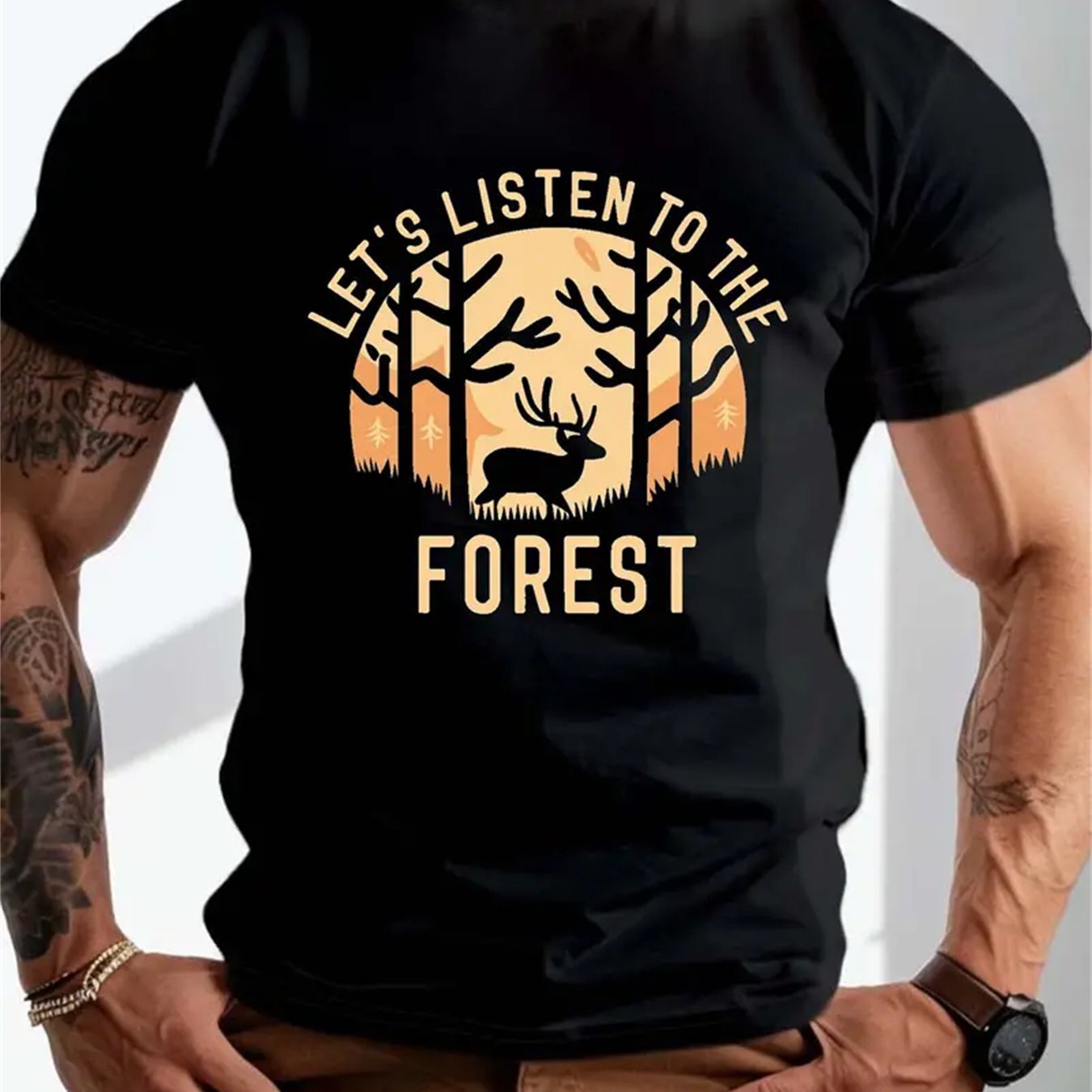 Extra Large Men's Letter Pattern Printed T-shirt - Soft Round Neck, Comfortable Fit, Slightly Elastic Knitted Fabric, Casual Summer T-shirt