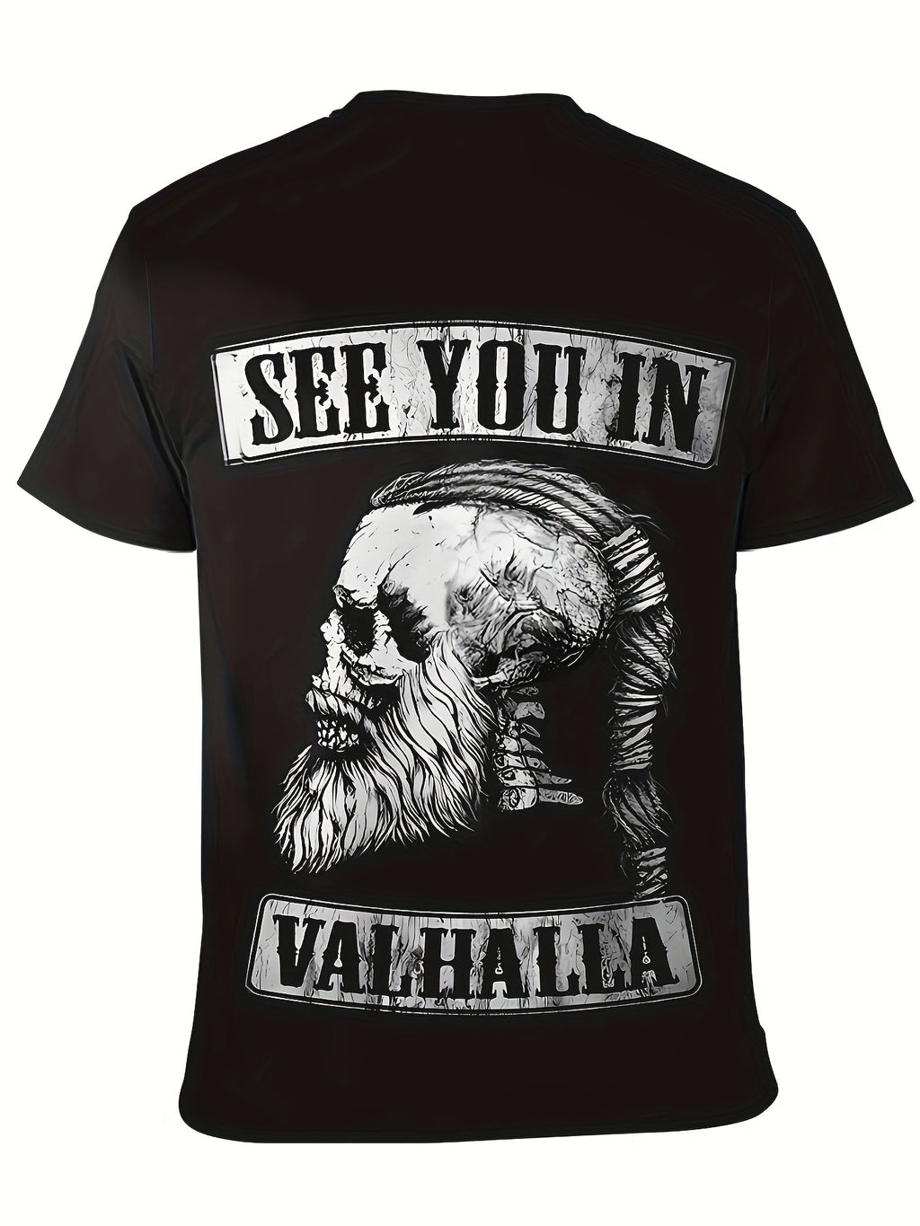 Skull And Alphanumeric Print Men's Cool Short Sleeved Round Neck T-shirt, Summer Outdoor