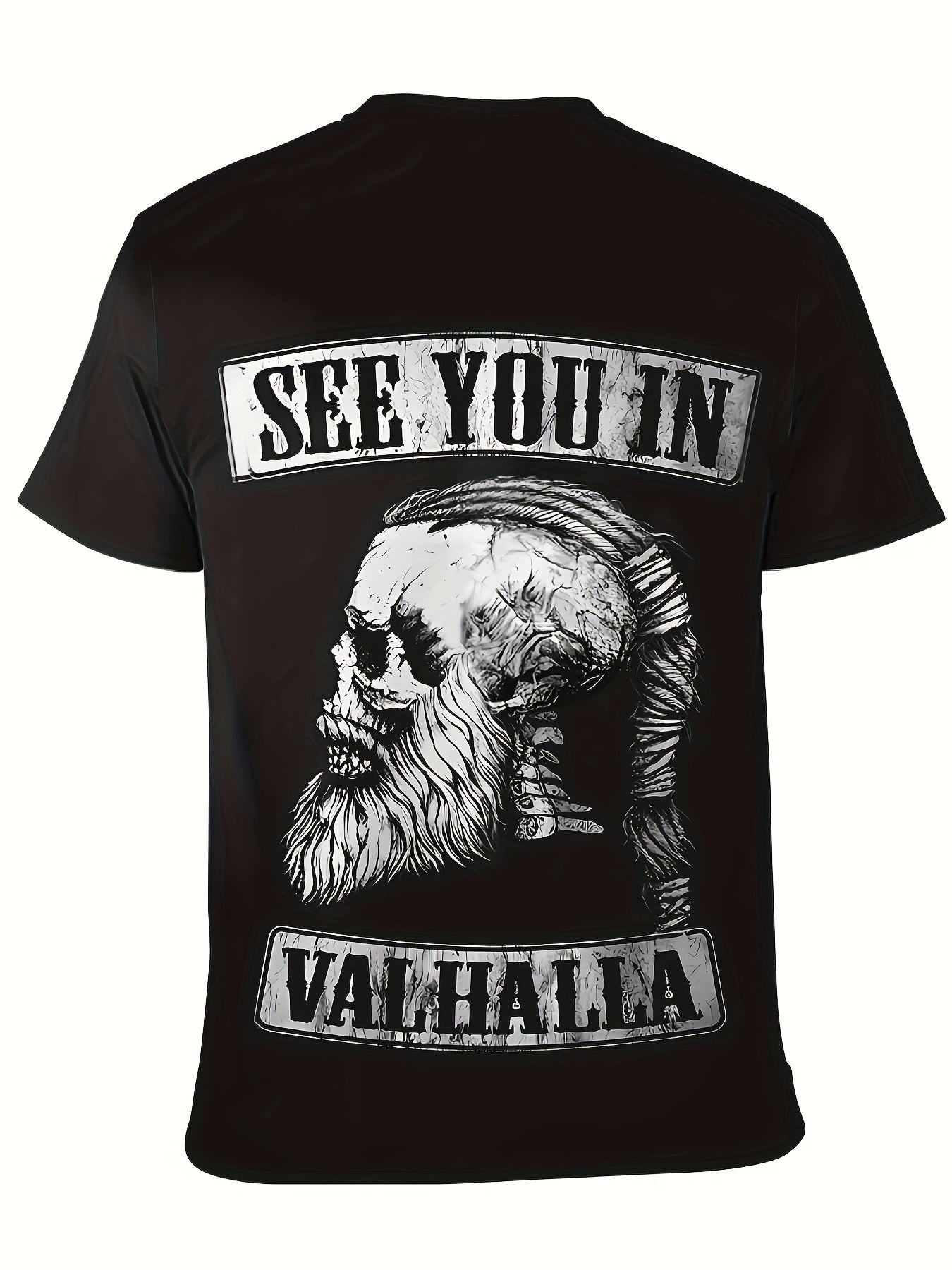 Skull And Alphanumeric Print Men's Cool Short Sleeved Round Neck T-shirt, Summer Outdoor