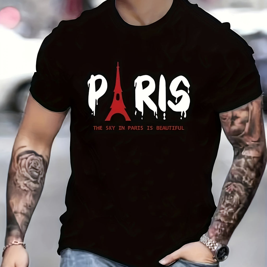 Men's Casual Geometric Pattern T-shirt - Round Neck, Short Sleeved, Machine Washable - Perfect Choice For Summer