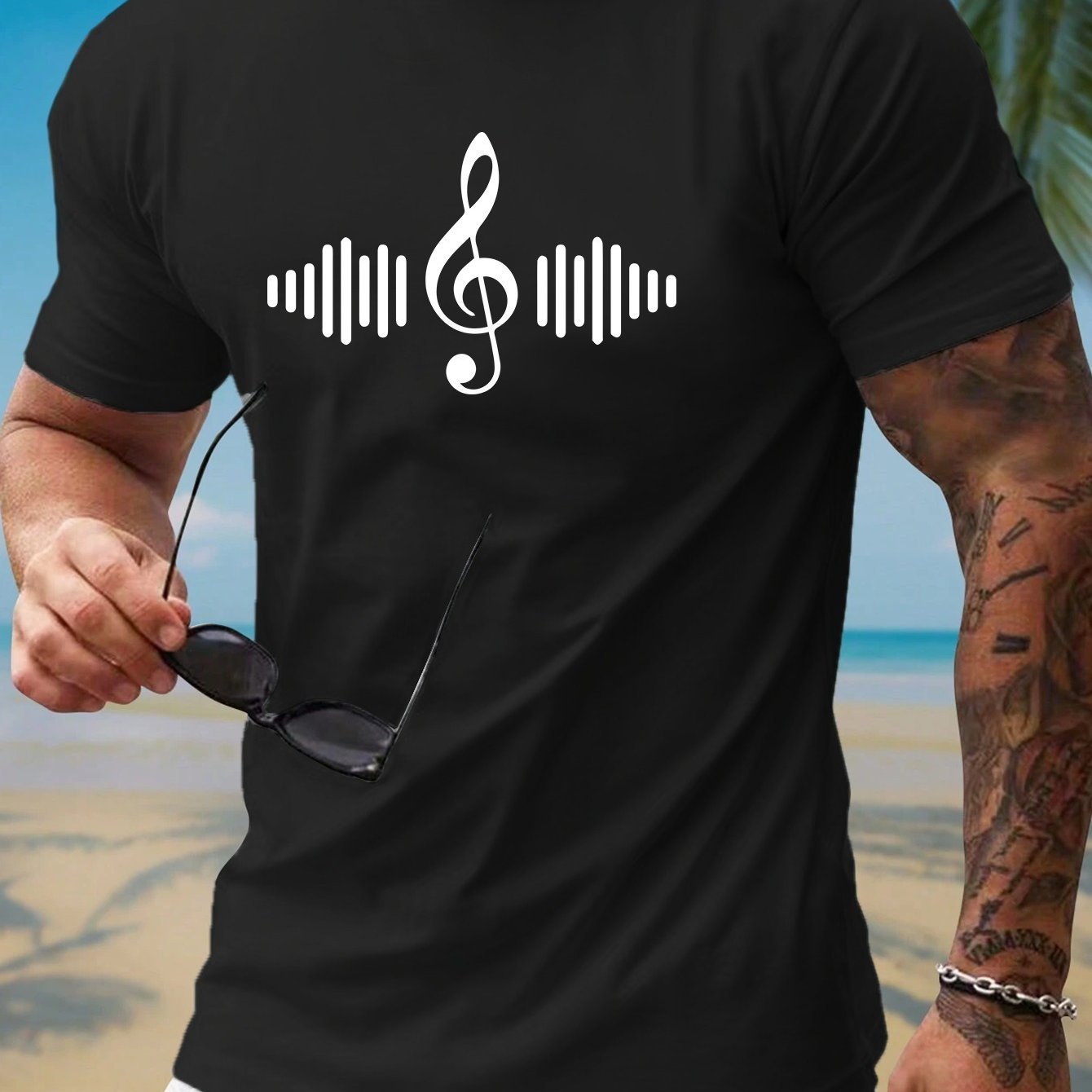 Men's Music Printed T-shirt, Summer Casual Short Sleeved T-shirt