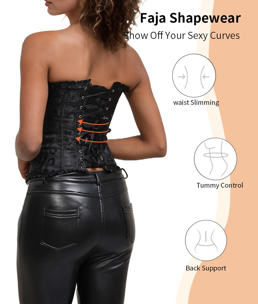 Bustier Corset Tops For Women Overbust Lace Up Date Night Outfit Strapless Steel Boned Going Out Holiday Party Rave Valentine Tank Tops