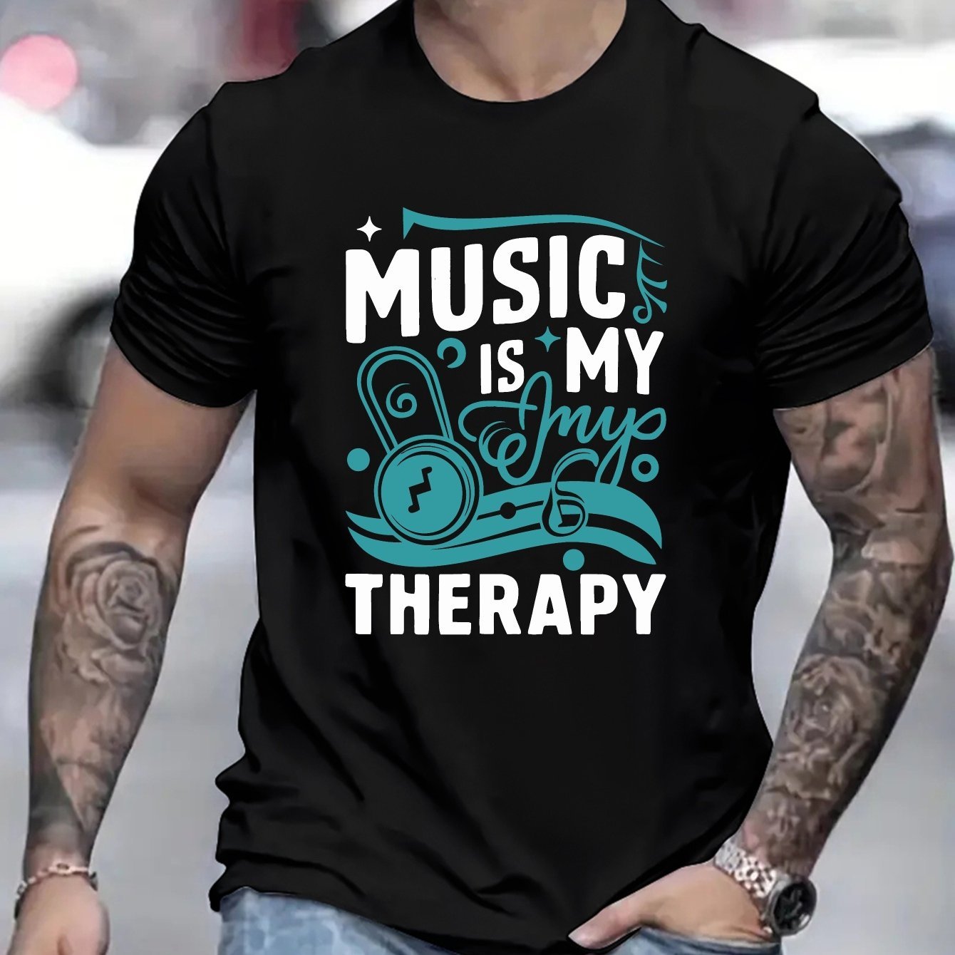 Music Is The Healing Of My Soul, Men's Round Neck Short Sleeved Shirts, Minimalist Style T-shirts That Are Fashionable And Fit Well, Men's Clothing Gifts For Spring And Summer Vacations And Leisure Va
