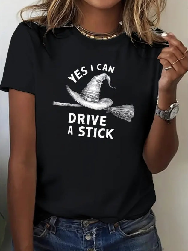 Women'S Summer Trend T-shirt Short Sleeve Leisure Printing, Holiday Gifts Are Preferred, Suitable For Women'S Wear In Spring And Summer, Teenagers And Girls, Yes I Can Drive A STICK