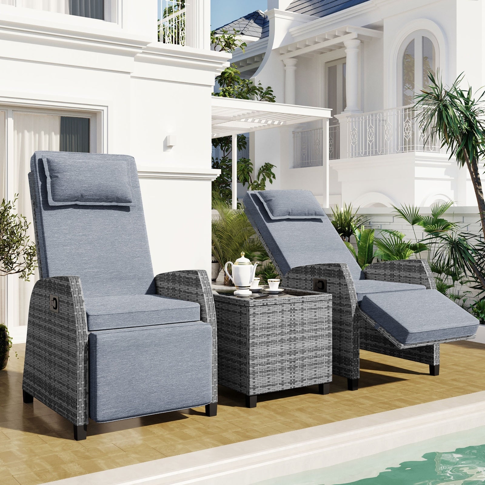 Outdoor Rattan 2-Person Seating Set with Coffee Table - Courtyard Furniture
