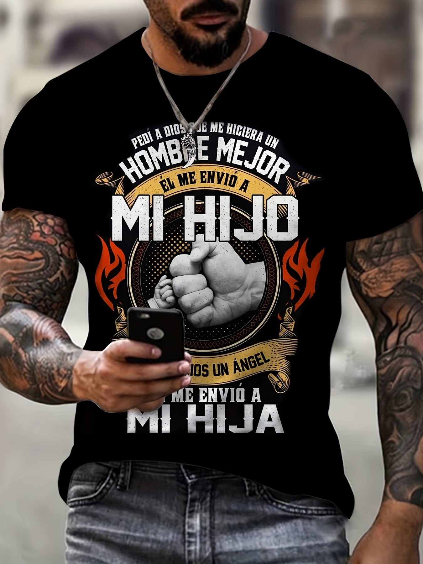 Large Men's Fist Jumping Graphic Printed T-shirt For Summer Outdoor, Fashionable Short Sleeved T-shirt, Father's Day