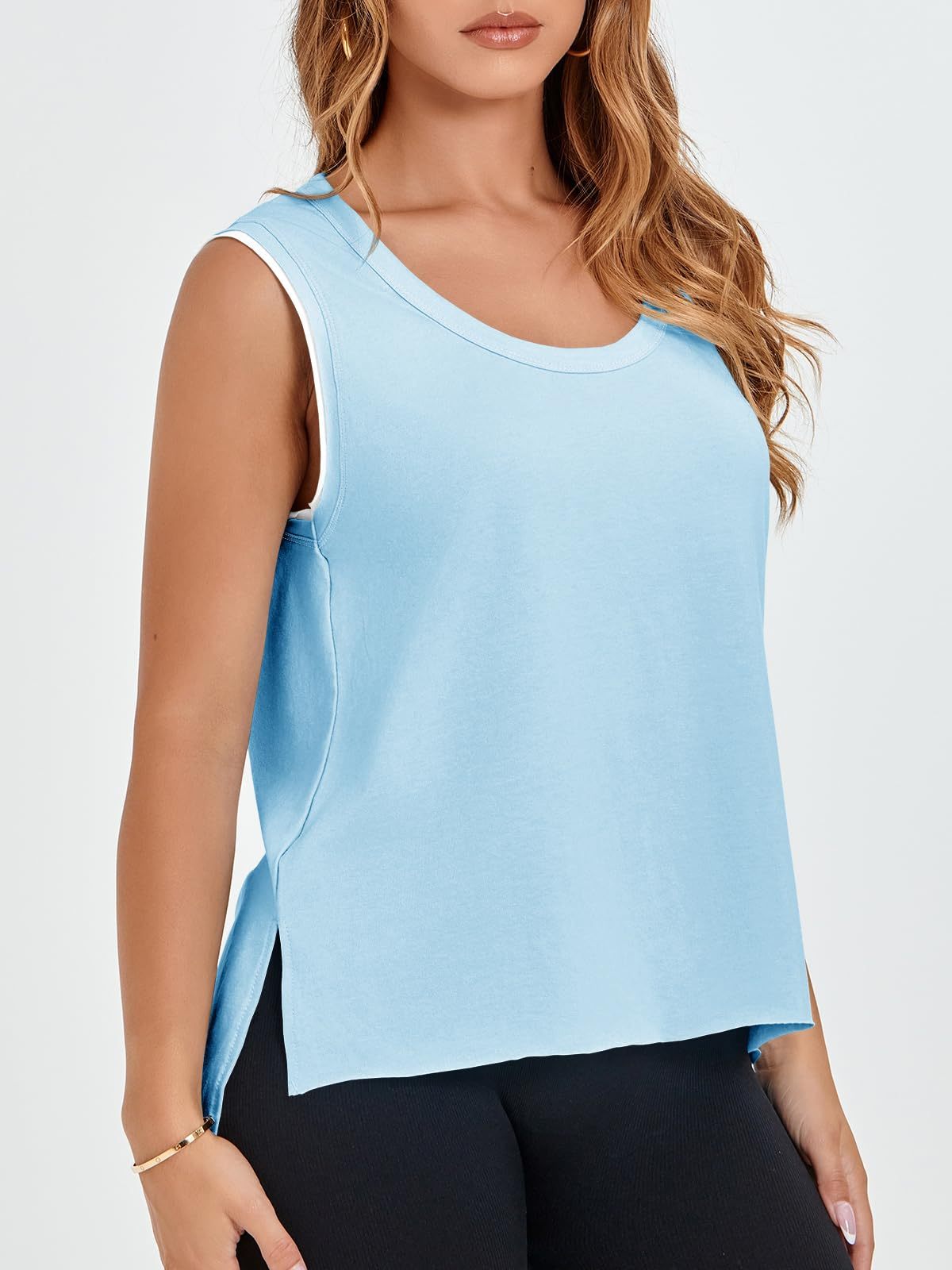 Women's Workout Tank Tops Loose Fit Summer Sleeveless Yoga Gym Shirts With Side Slits