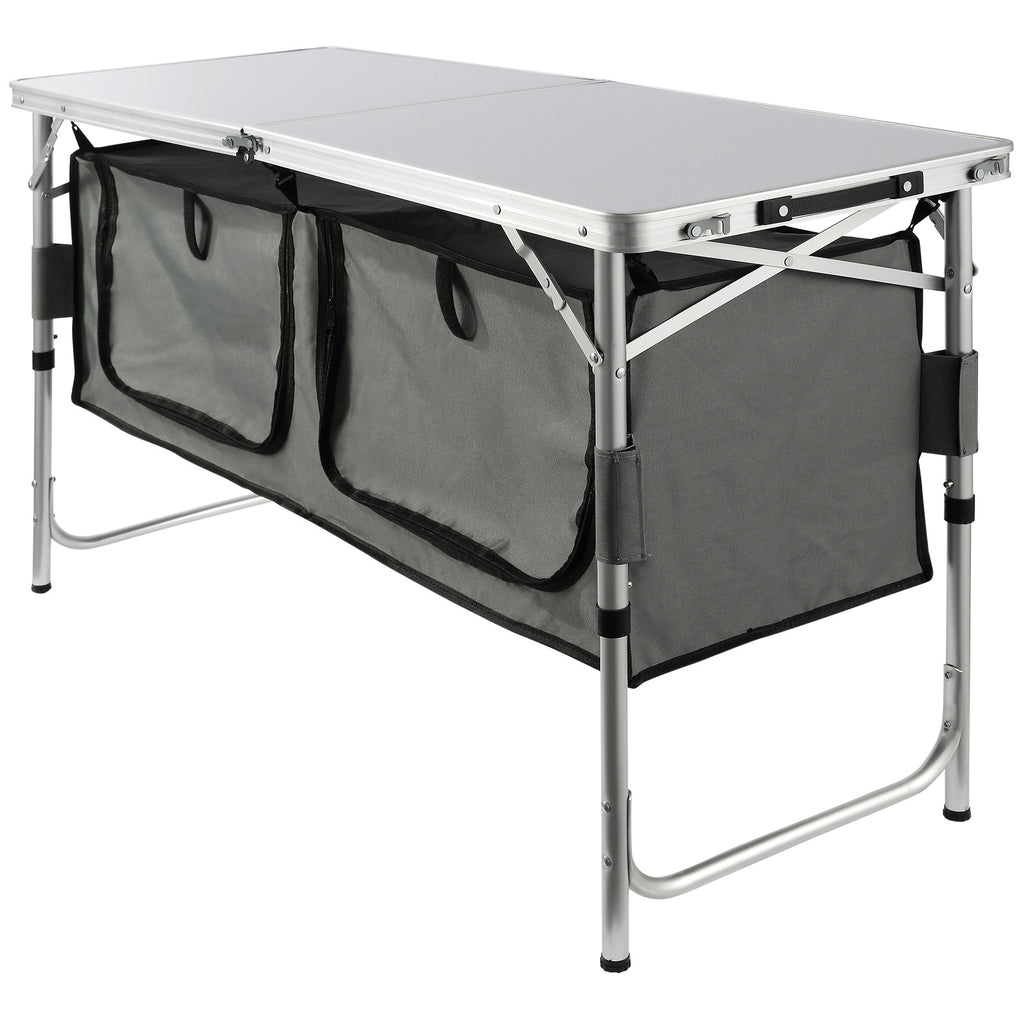 Folding Camping Kitchen Table - Adjustable Height MDF Table for Outdoor Picnics  BBQs