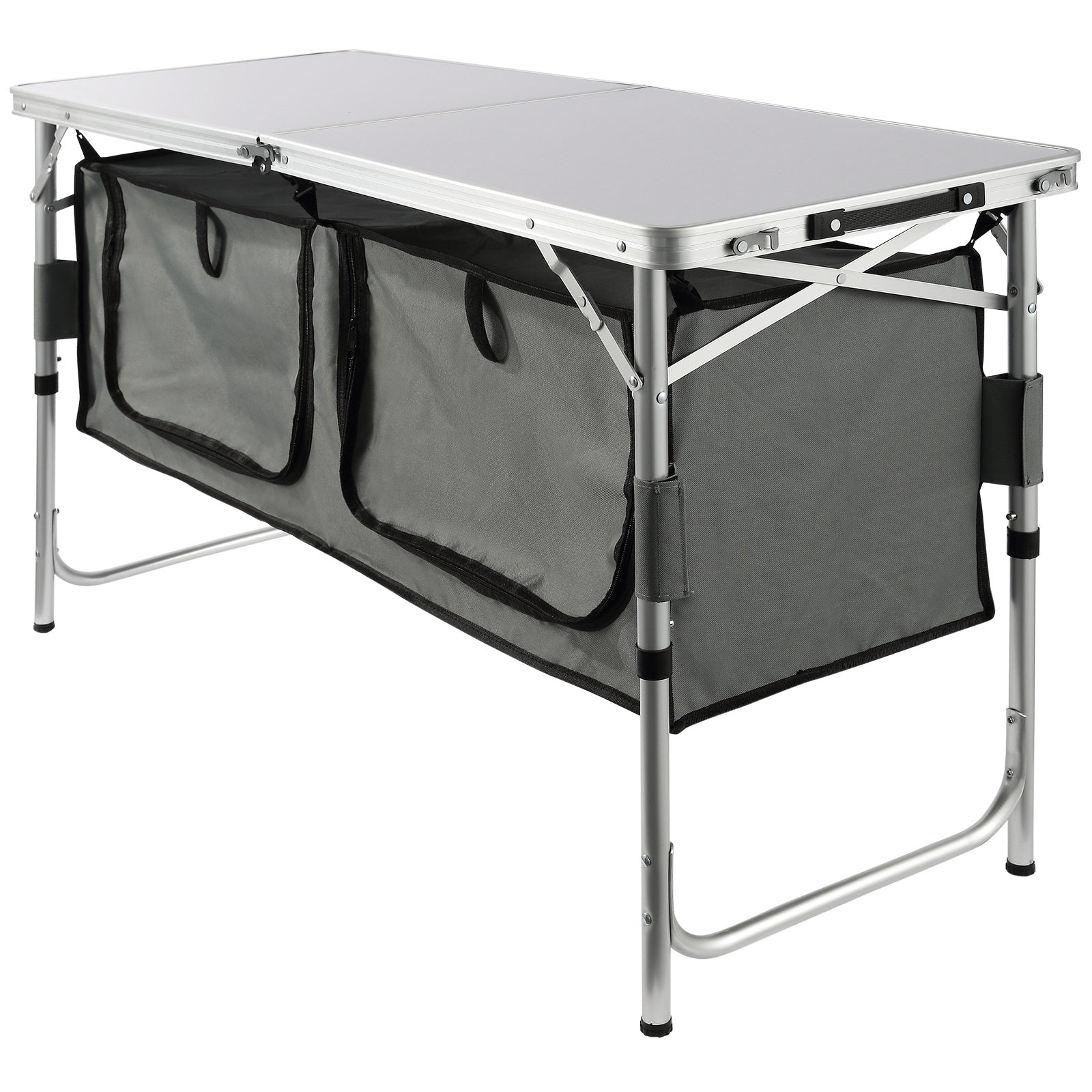 Folding Camping Kitchen Table - Adjustable Height MDF Table for Outdoor Picnics  BBQs
