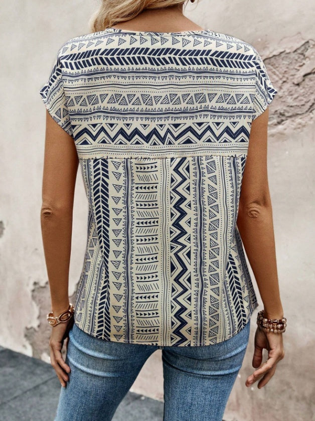 Women's Casual Geometric Print Batwing Sleeve Blouse