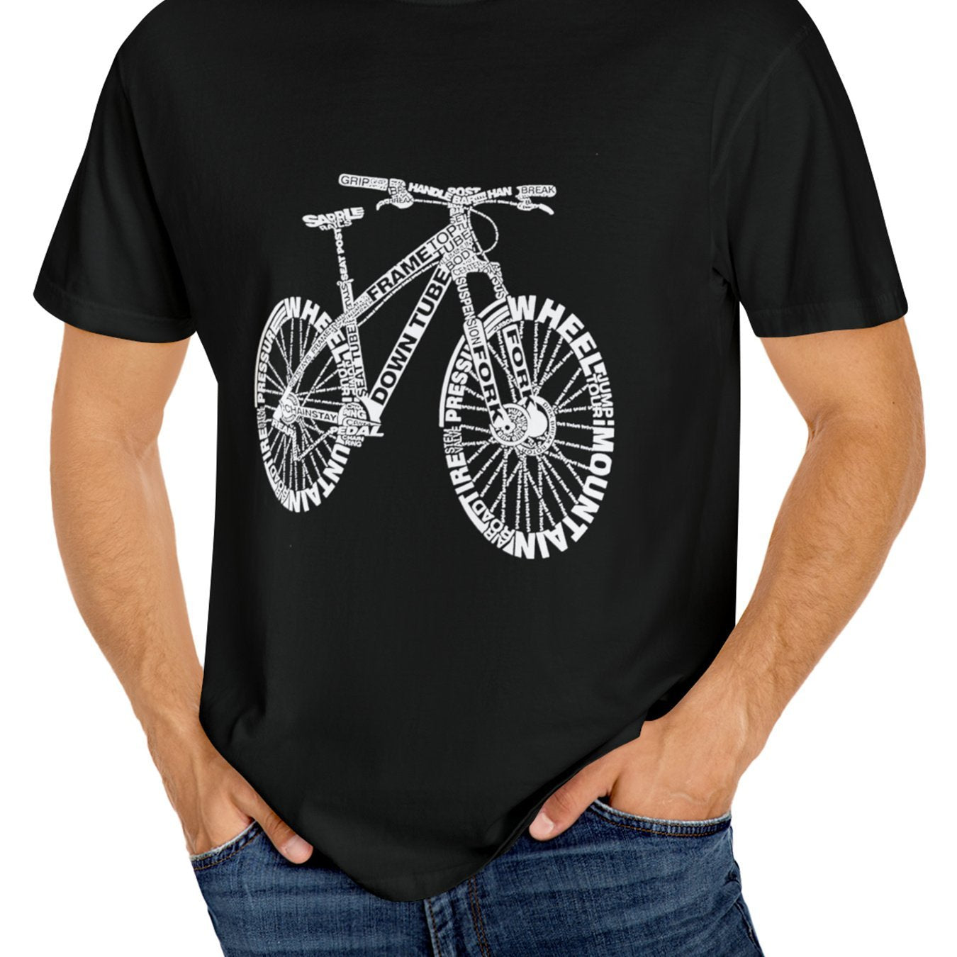 Bicycle Printed Comfortable T-shirt, Summer Men's Casual Street Style Elastic Round Neck T-shirt