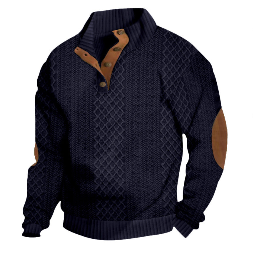 Stand Collar Long Sleeve Jacquard Knitted Pullover Sweater