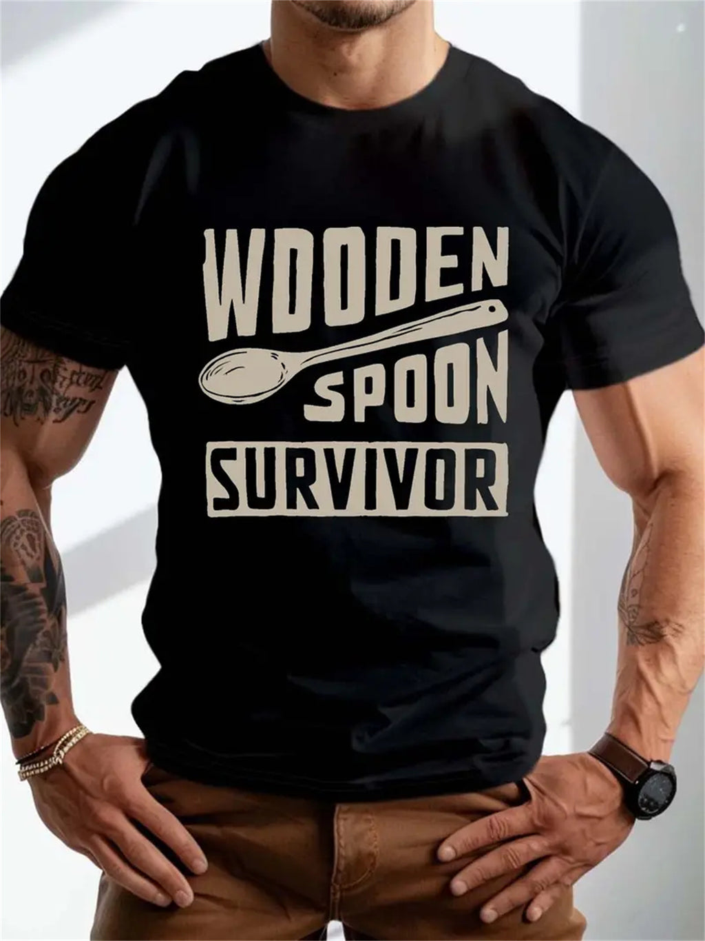 Extra Large Men's Letter Pattern Printed T-shirt - Soft Round Neck, Comfortable Fit, Slightly Elastic Knitted Fabric, Suitable Casual Summer T-shirt
