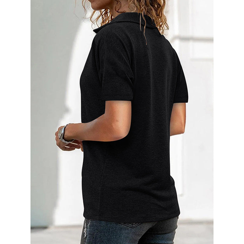 Womens Polo Shirts Summer Business Casual Work Tops Short Sleeve Zipper Collared V Neck Blouse