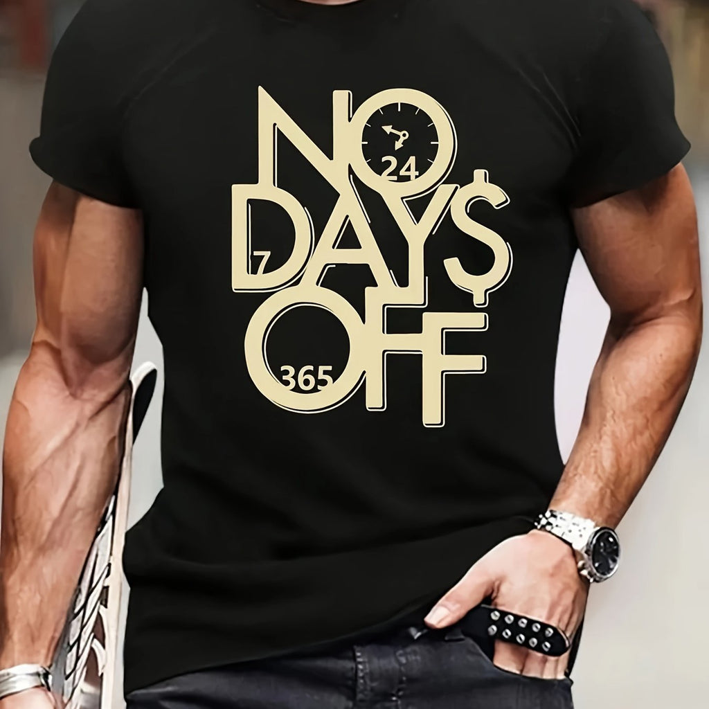 NO DAYS OFF Men's 3D Digital Printed Round Neck T-shirt, Casual Short Sleeve Top, Summer Outing Men's Novelty T-shirt