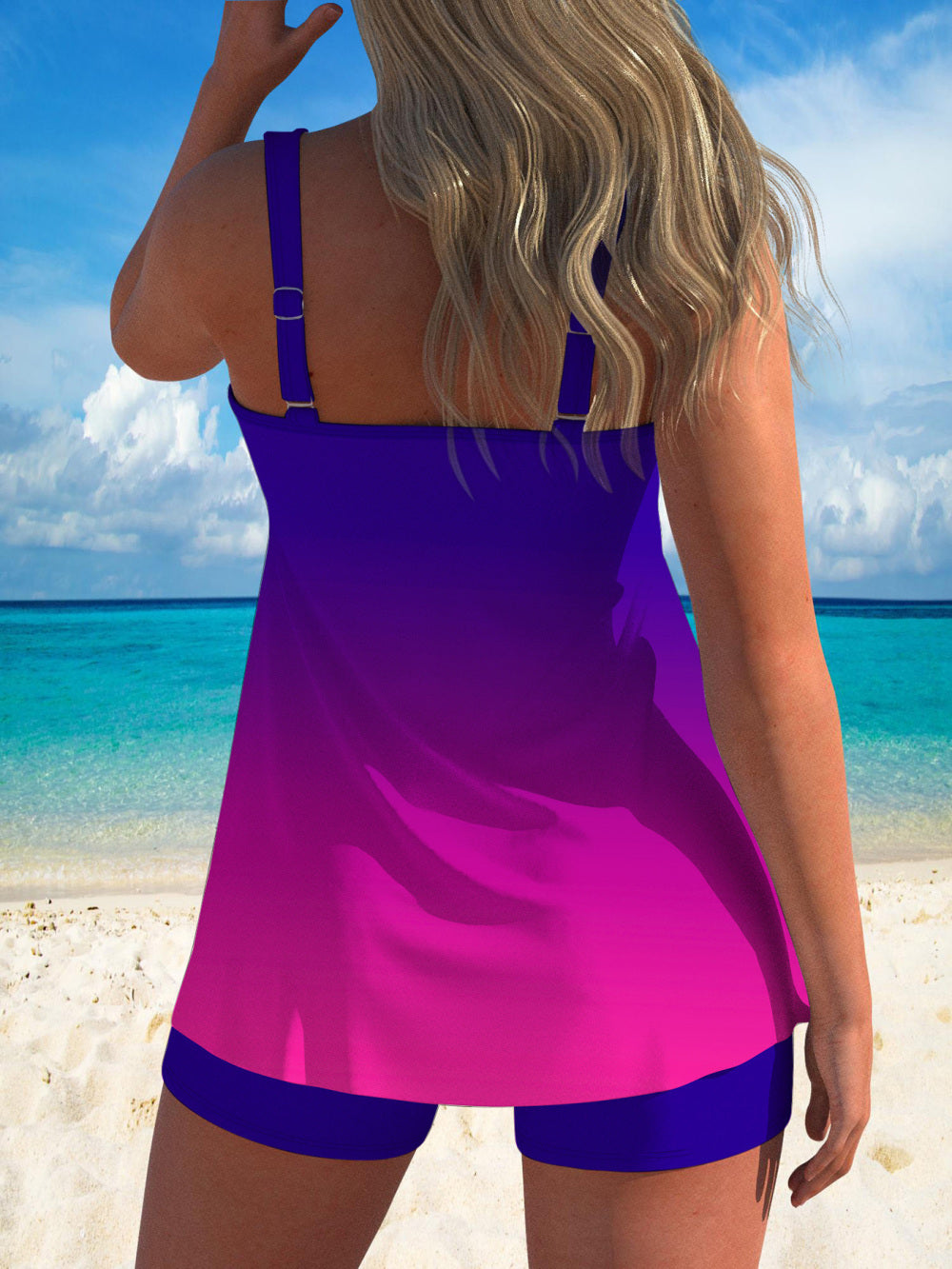 Women's Summer Seaside Beach Sexy Split Swimsuit Sky Blue Gradient Versatile Casual Swimsuit Strap Swimsuit
