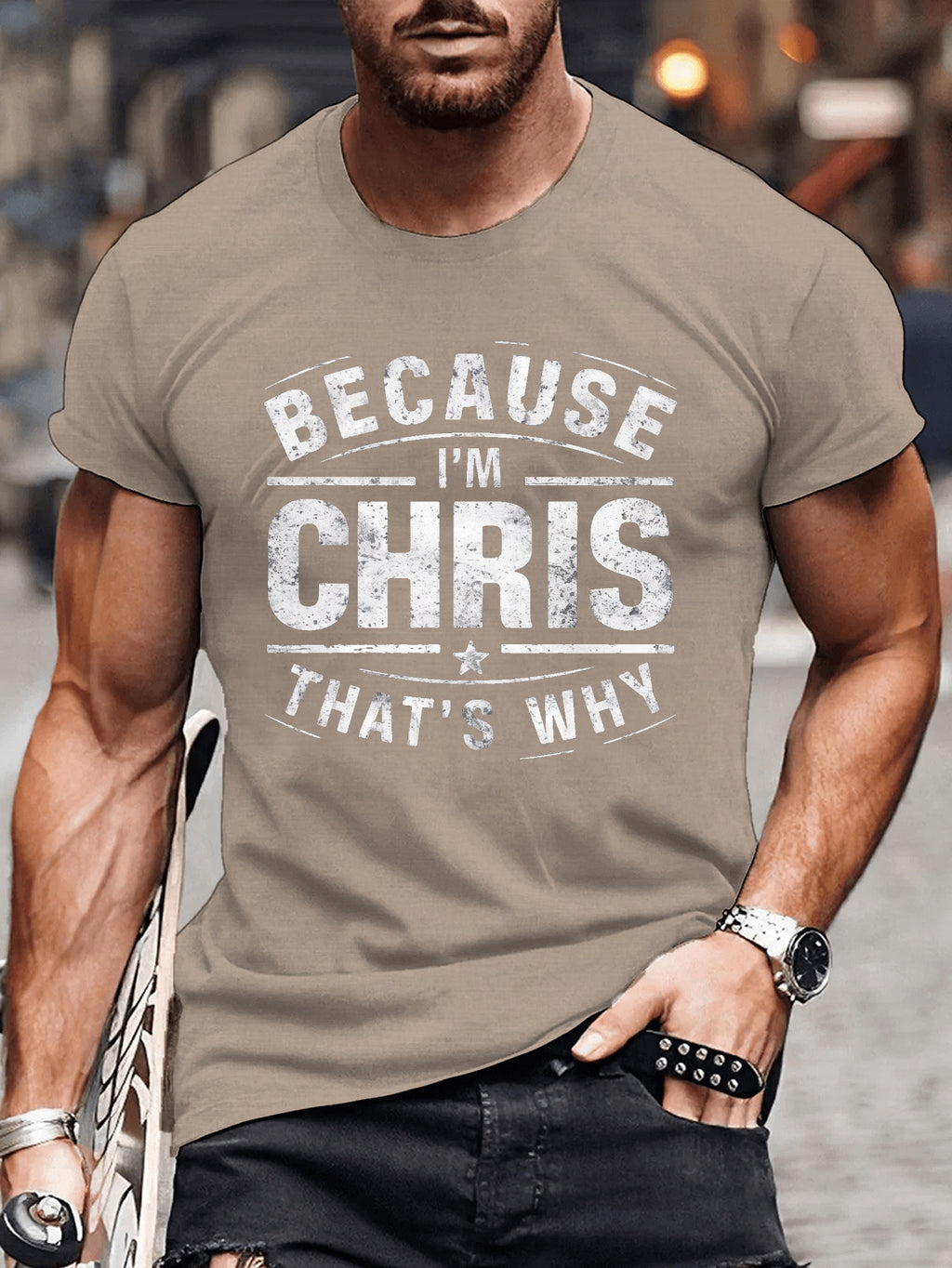 Chris Illustrated Printed Casual Short Sleeved T-shirt, Men's Round Neck Multifunctional Summer Outdoor Top