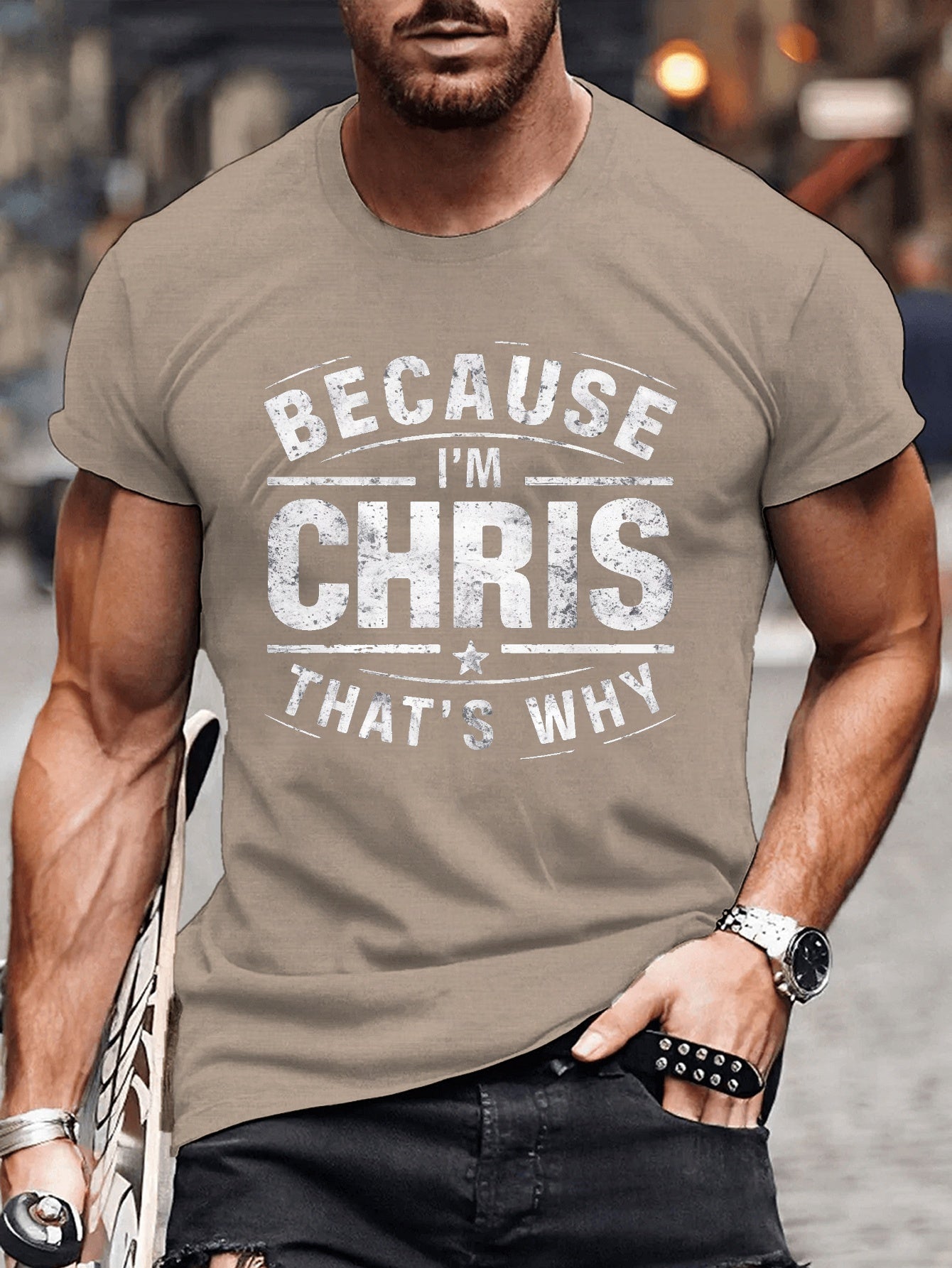 Chris Illustrated Printed Casual Short Sleeved T-shirt, Men's Round Neck Multifunctional Summer Outdoor Top